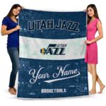 personalized utah jazz grunge texture navy white blanket best selling