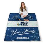 personalized utah jazz grunge texture navy white blanket best selling