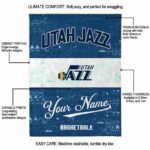 personalized utah jazz grunge texture navy white blanket best selling