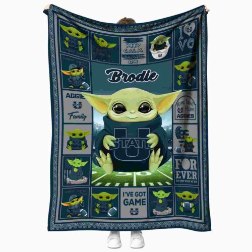 personalized utah state aggies baby yoda navy blanket best selling