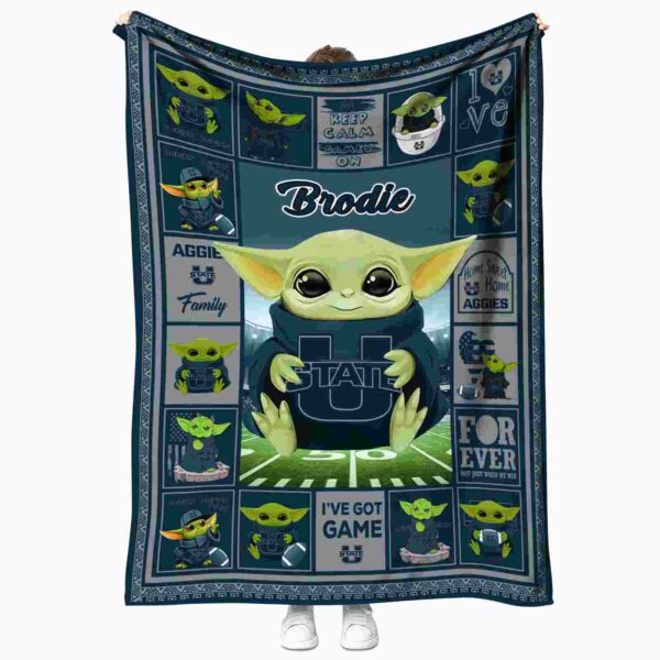 personalized utah state aggies baby yoda navy blanket best selling