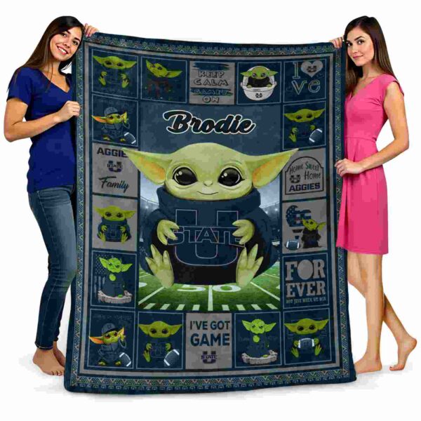 personalized utah state aggies baby yoda navy blanket fashion forward
