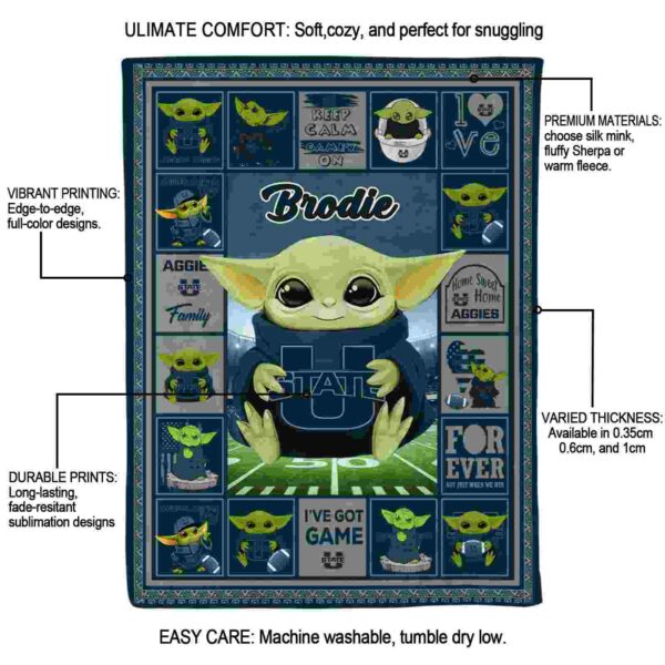 personalized utah state aggies baby yoda navy blanket new arrival