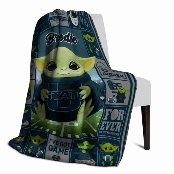 personalized utah state aggies baby yoda navy blanket top rated