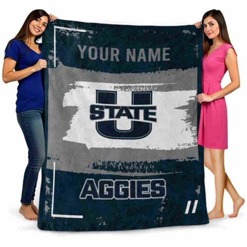 personalized utah state aggies paint strokes navy white blanket fashion forward