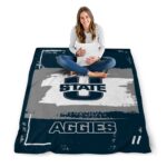personalized utah state aggies paint strokes navy white blanket high quality