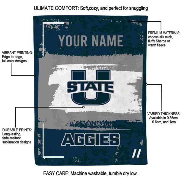 personalized utah state aggies paint strokes navy white blanket new arrival