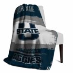 personalized utah state aggies paint strokes navy white blanket top rated