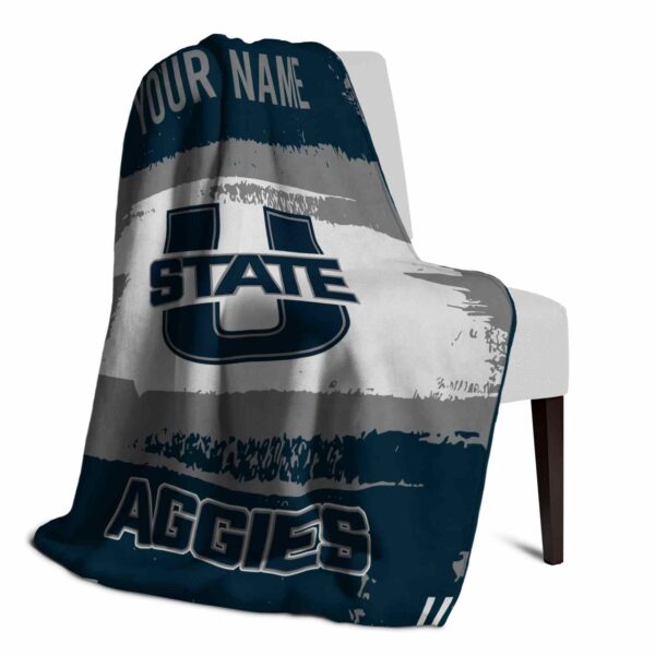 personalized utah state aggies paint strokes navy white blanket top rated