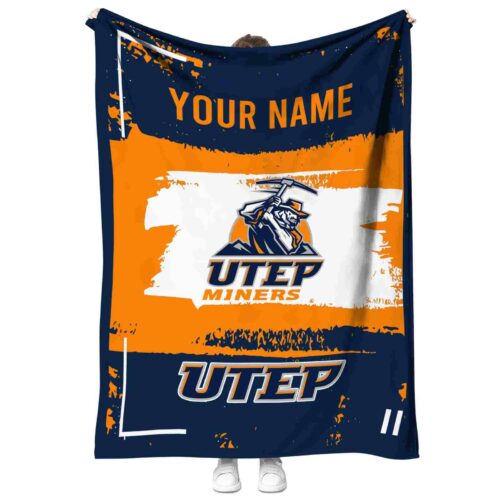 personalized utep miners paint strokes blue white blanket best selling