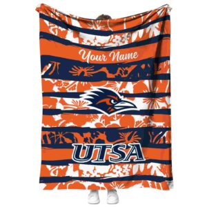 personalized utsa roadrunners floral stripes orange white blanket best selling
