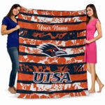 personalized utsa roadrunners floral stripes orange white blanket best selling