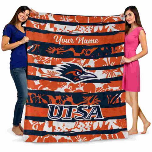 personalized utsa roadrunners floral stripes orange white blanket fashion forward