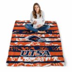 personalized utsa roadrunners floral stripes orange white blanket best selling