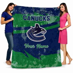 personalized vancouver canucks grunge streaks blue blanket fashion forward
