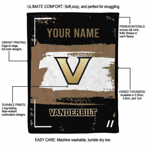 personalized vanderbilt commodores paint strokes black white blanket new arrival