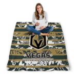 personalized vegas golden knights floral stripes tan white blanket high quality
