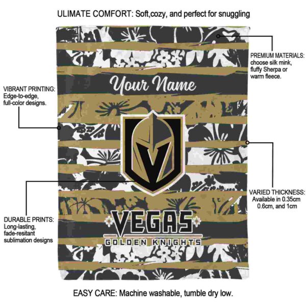 personalized vegas golden knights floral stripes tan white blanket new arrival