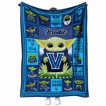 personalized villanova wildcats baby yoda navy blanket best selling
