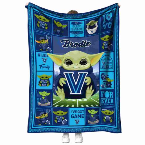 personalized villanova wildcats baby yoda navy blanket best selling