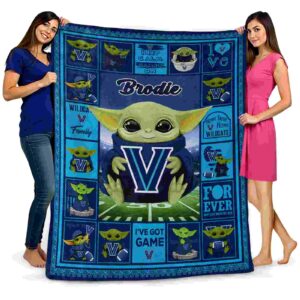 personalized villanova wildcats baby yoda navy blanket fashion forward