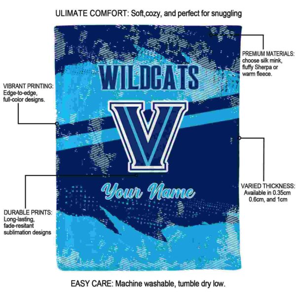 personalized villanova wildcats grunge streaks navy blanket new arrival