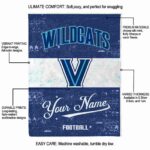 personalized villanova wildcats grunge texture navy white blanket best selling