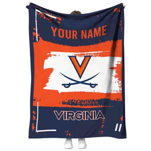 personalized virginia cavaliers paint strokes blue white blanket best selling