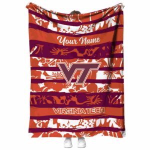 personalized virginia tech hokies floral stripes maroon white blanket best selling