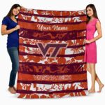 personalized virginia tech hokies floral stripes maroon white blanket best selling