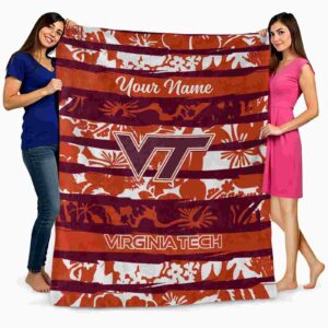 personalized virginia tech hokies floral stripes maroon white blanket fashion forward