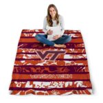 personalized virginia tech hokies floral stripes maroon white blanket best selling