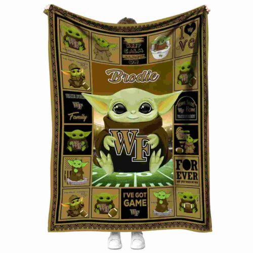 personalized wake forest demon deacons baby yoda gold blanket best selling