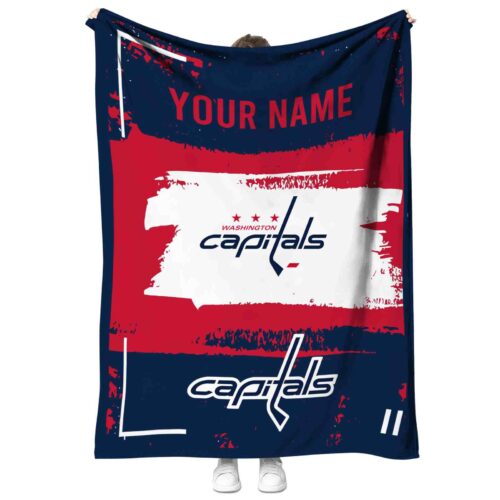 personalized washington capitals paint strokes blue white blanket best selling