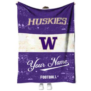 personalized washington huskies grunge texture purple white blanket best selling