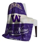 personalized washington huskies grunge texture purple white blanket best selling
