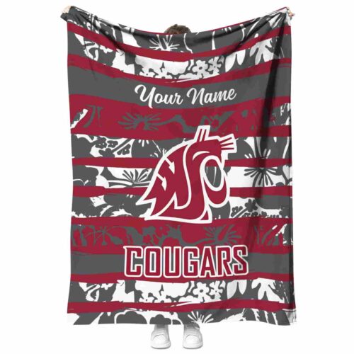 personalized washington state cougars floral stripes crimson white blanket best selling