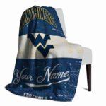 personalized west virginia mountaineers grunge texture blue white blanket best selling