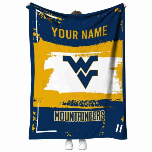 personalized west virginia mountaineers paint strokes blue white blanket best selling