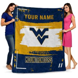 personalized west virginia mountaineers paint strokes blue white blanket fashion forward