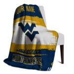 personalized west virginia mountaineers paint strokes blue white blanket best selling