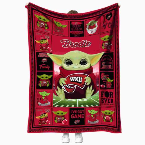 personalized western kentucky hilltoppers baby yoda red blanket best selling