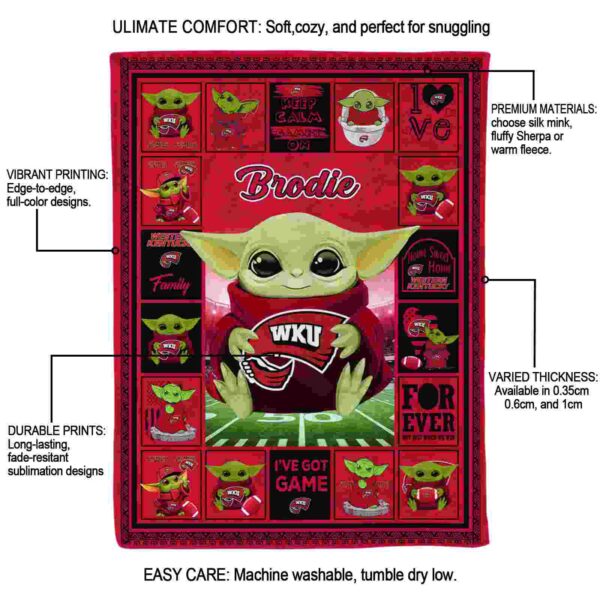personalized western kentucky hilltoppers baby yoda red blanket new arrival