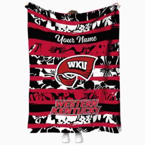 personalized western kentucky hilltoppers floral stripes red white blanket best selling