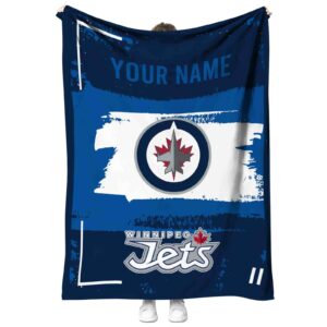 personalized winnipeg jets paint strokes blue white blanket best selling