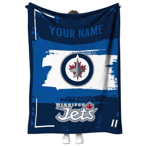 personalized winnipeg jets paint strokes blue white blanket best selling