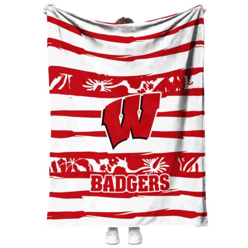 personalized wisconsin badgers floral stripes red white blanket best selling