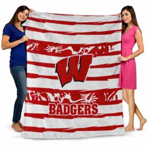 personalized wisconsin badgers floral stripes red white blanket fashion forward