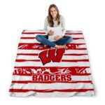 personalized wisconsin badgers floral stripes red white blanket best selling