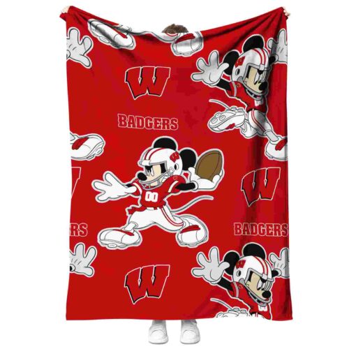 personalized wisconsin badgers mickey red blanket best selling